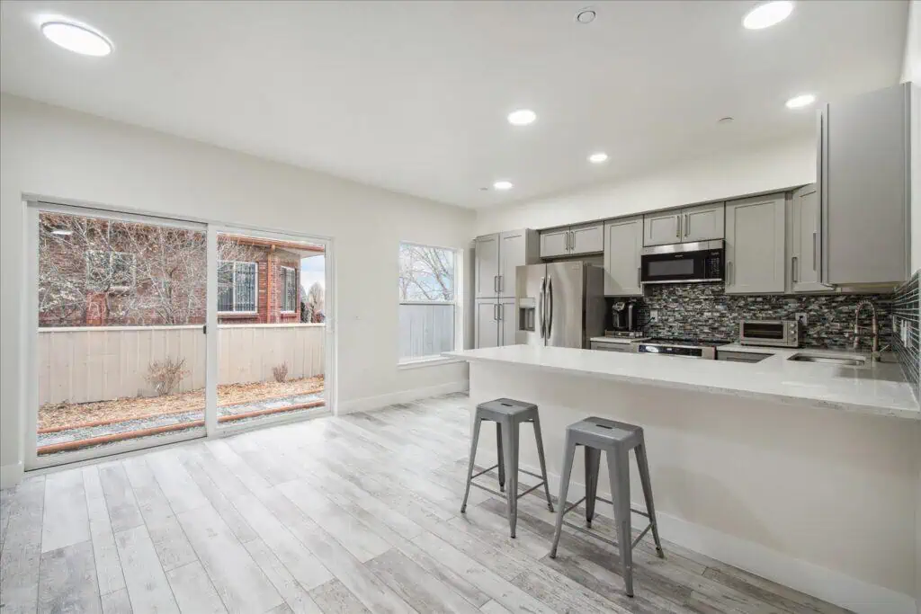 Modern kitchen with island and stools