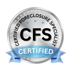Certified Foreclosure Specialist badge with blue ribbon
