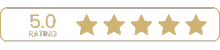 Five-star rating badge with gold stars