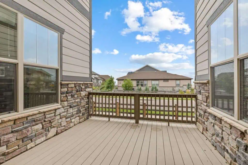 View from patio overlooking suburban neighborhood.